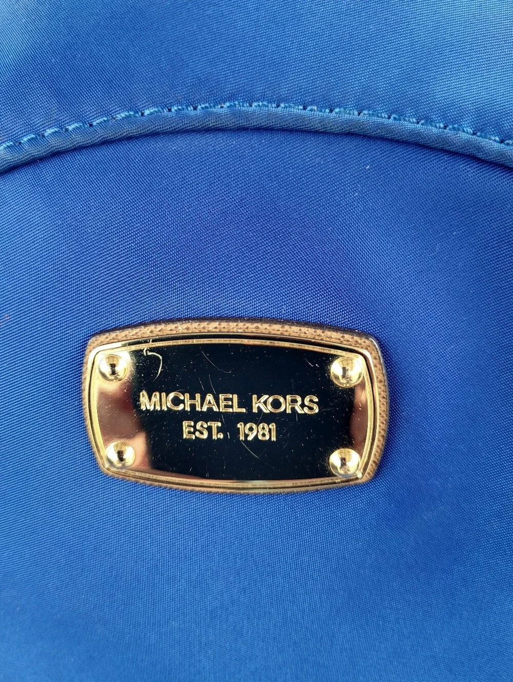 Michael Kors Jet Set Electric Blue Nylon Backpack with Tan Faux Leather Straps